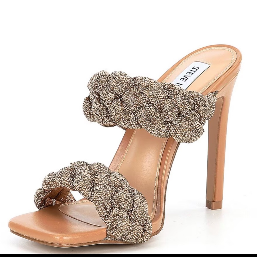 Steve Madden Kenley Bronze Rhinestone Embellished Square Toe Stiletto Sandal